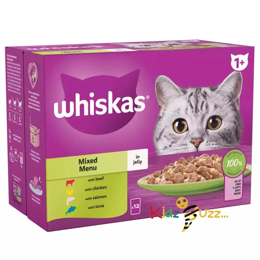 48 x 85g Whiskas Kitten Mixed Menu in Jelly 1  Adult Wet Food Pouches in Jelly