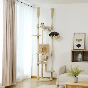 Adjustable 236-258cm Tall Cat Tree Tower with Scratch Posts, Condo, Hammock