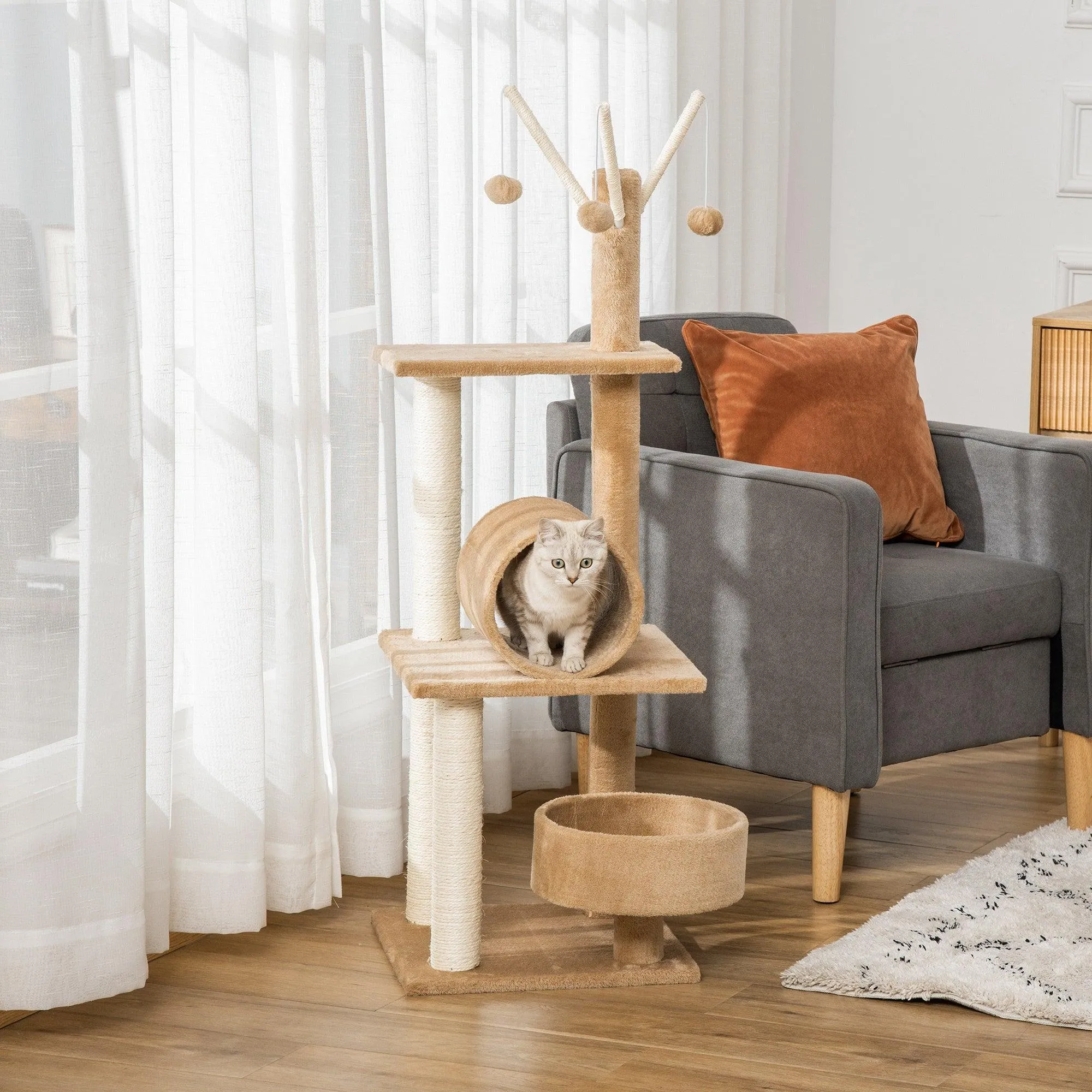Cat Tree Tower Activity Center, 121cm - Light Brown