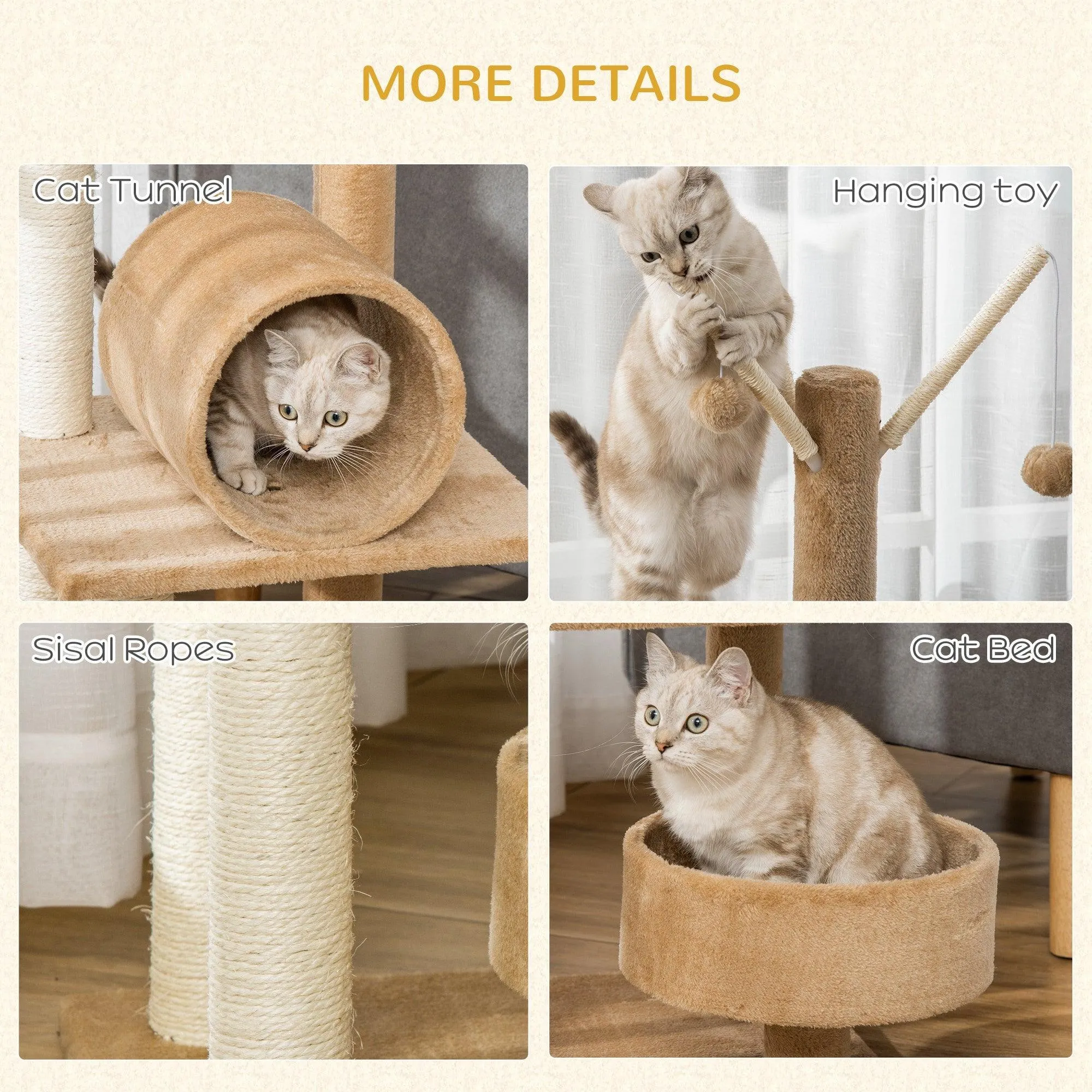 Cat Tree Tower Activity Center, 121cm - Light Brown