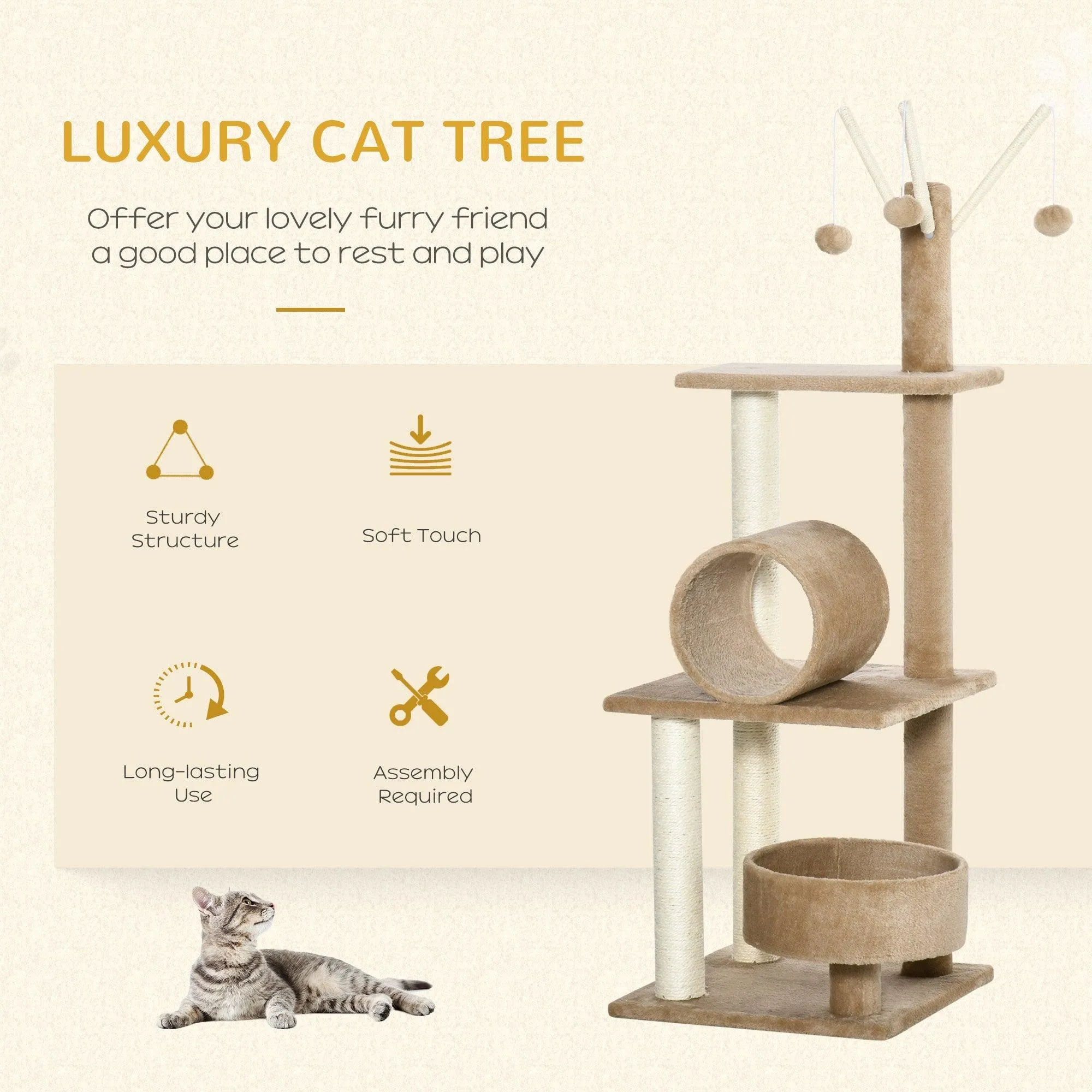Cat Tree Tower Activity Center, 121cm - Light Brown