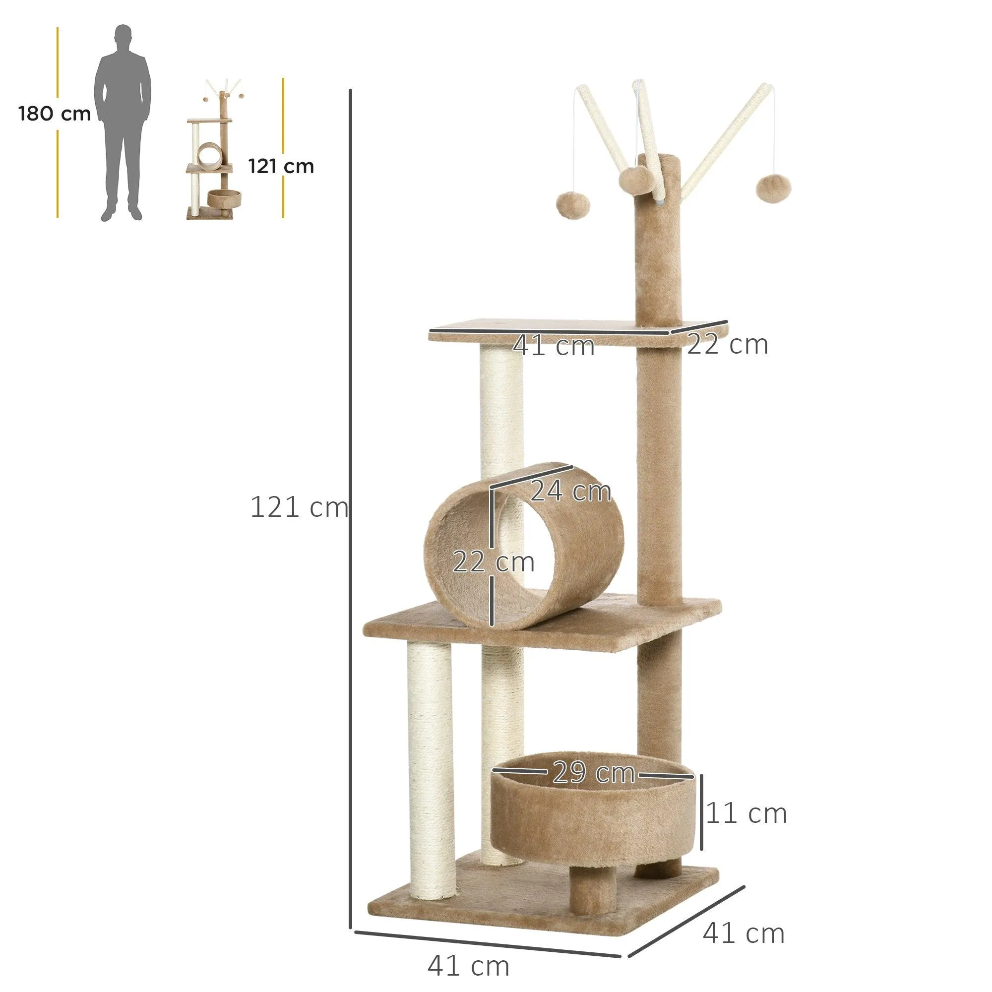 Cat Tree Tower Activity Center, 121cm - Light Brown