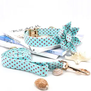 Classic Blue And Red Polka Dot: Personalized Flower Collar And Leash Set