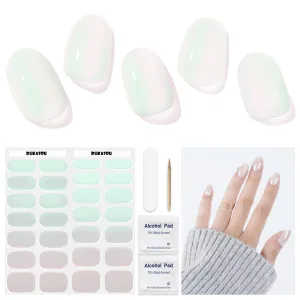 DUKASOU Semi Cured Gel Nail Strips, Aurora Green | 28 pcs Gel Nail Strips Work with Any UV Lamp, Salon Quality UV Gel Nail Stickers, Easy to Apply for Home Nails DIY