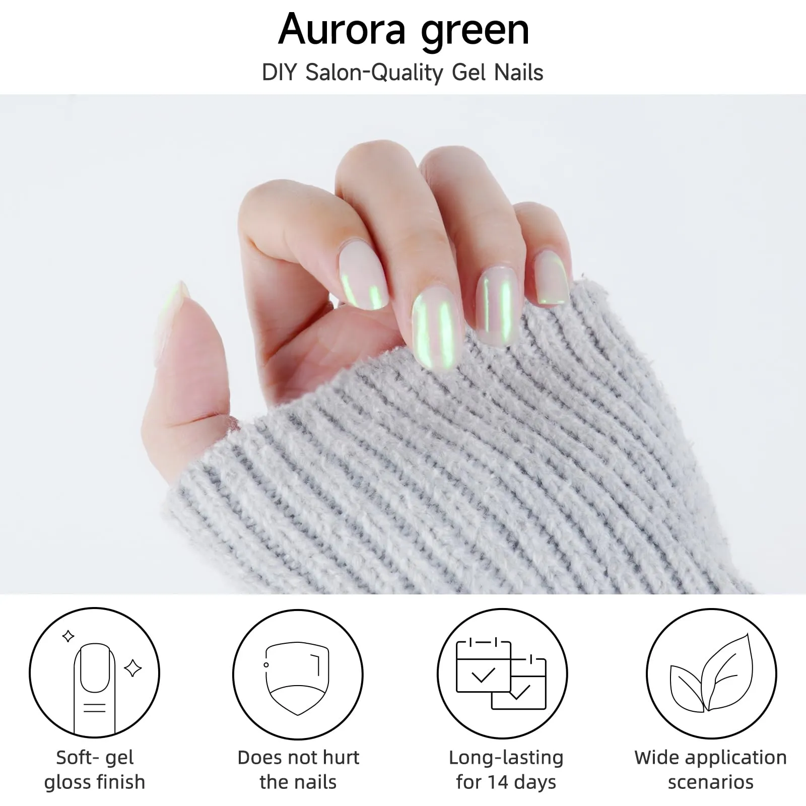 DUKASOU Semi Cured Gel Nail Strips, Aurora Green | 28 pcs Gel Nail Strips Work with Any UV Lamp, Salon Quality UV Gel Nail Stickers, Easy to Apply for Home Nails DIY