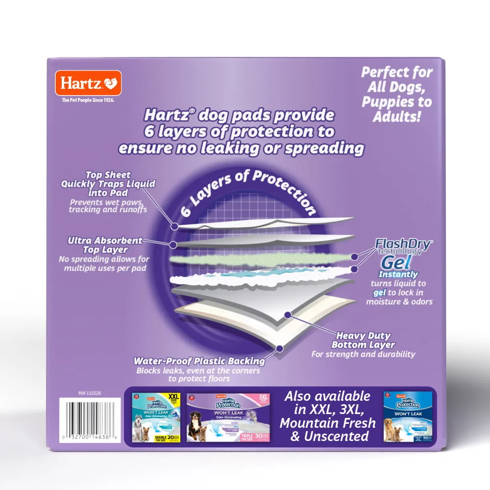 Hartz Home Protection Lavender Scent Odor-Eliminating Dog Pads, Regular Size, 21 in x 21 in, 50ct