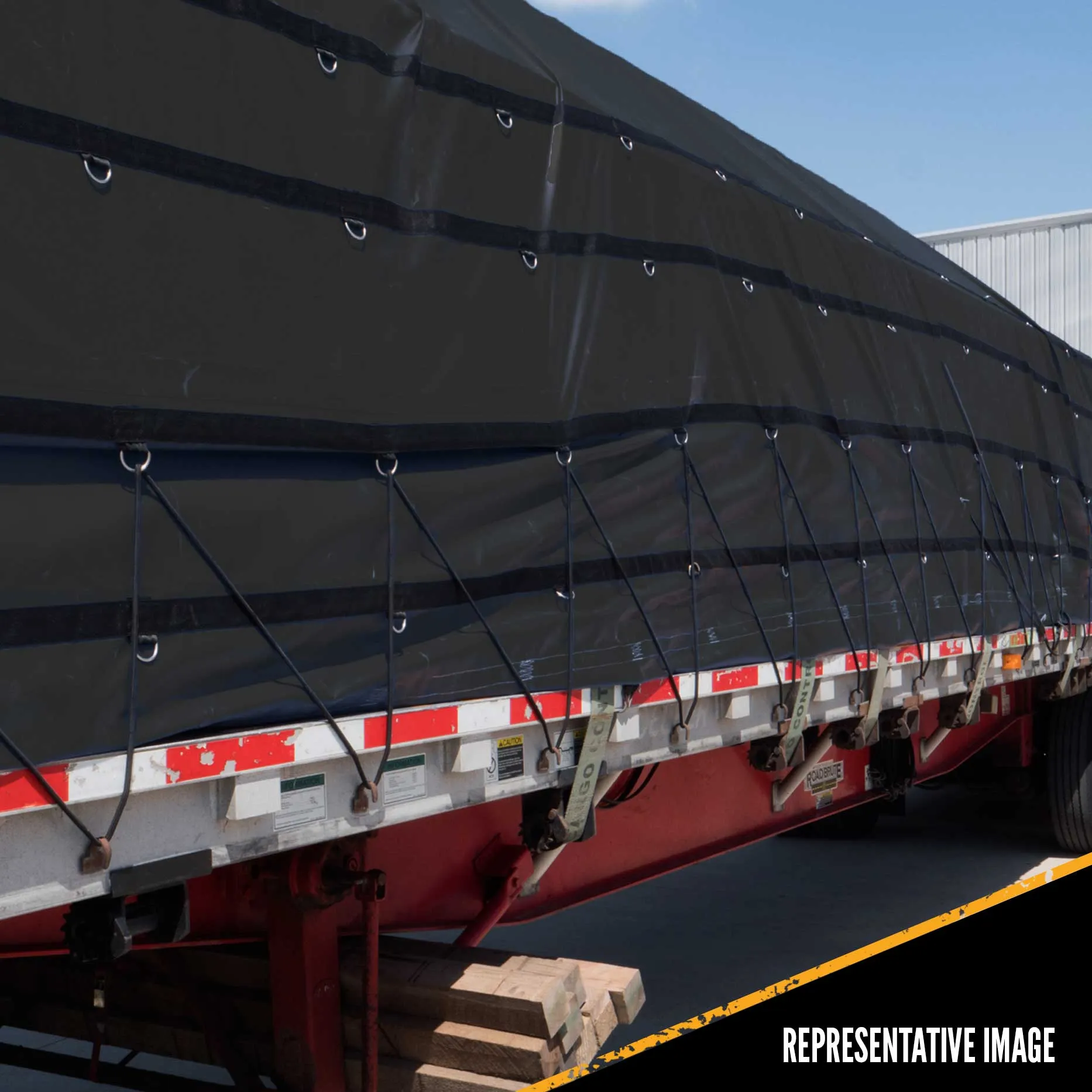 Lumber Tarp - 24' x 28' (8' Drop & Flap) - 14 oz./18 oz. Combo Black Tarp