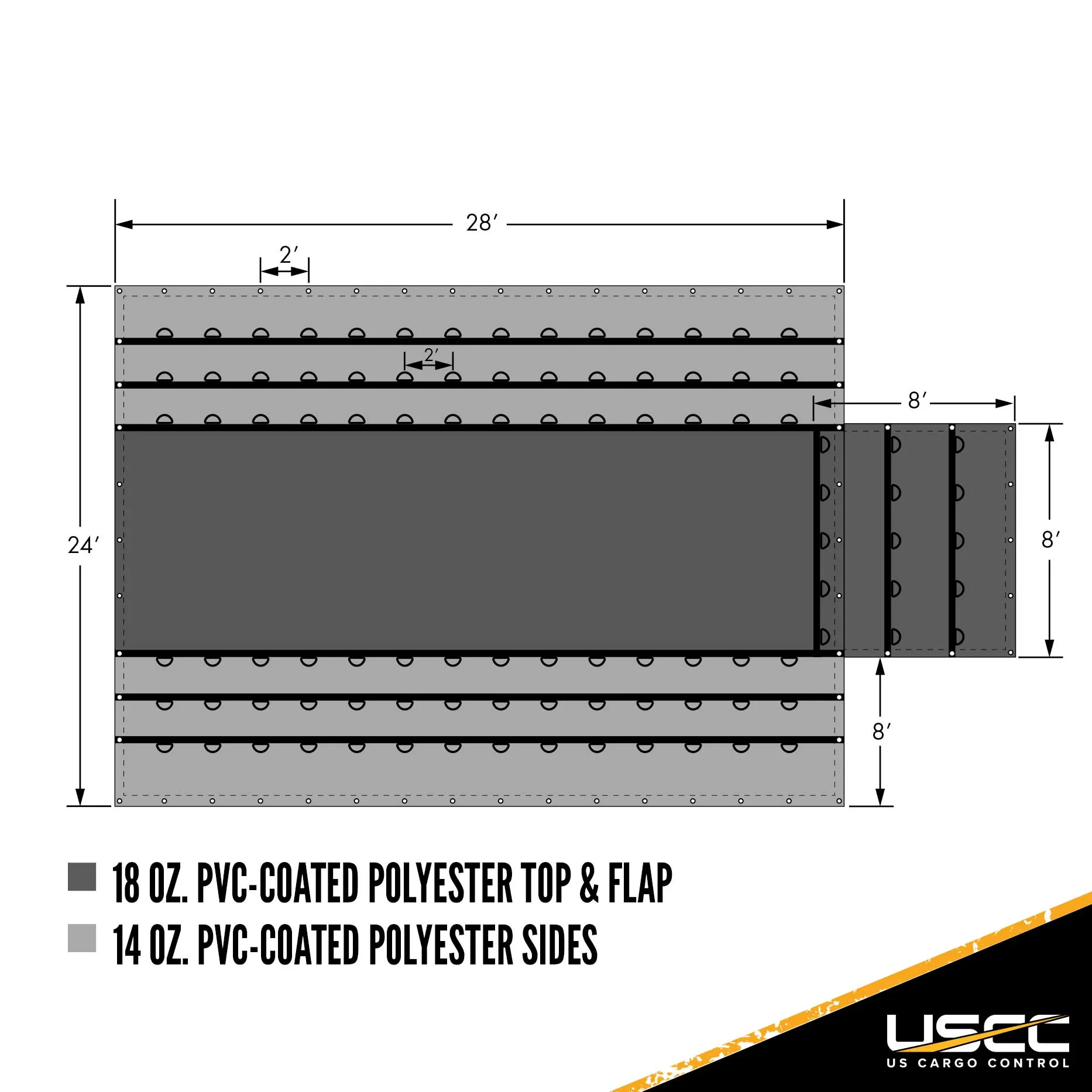 Lumber Tarp - 24' x 28' (8' Drop & Flap) - 14 oz./18 oz. Combo Black Tarp