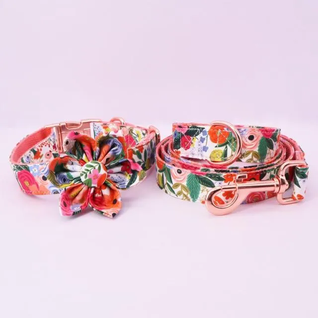 Magical Florals: Personalized SET: Bow And Flower Collar, Bandana, Harness And Leash