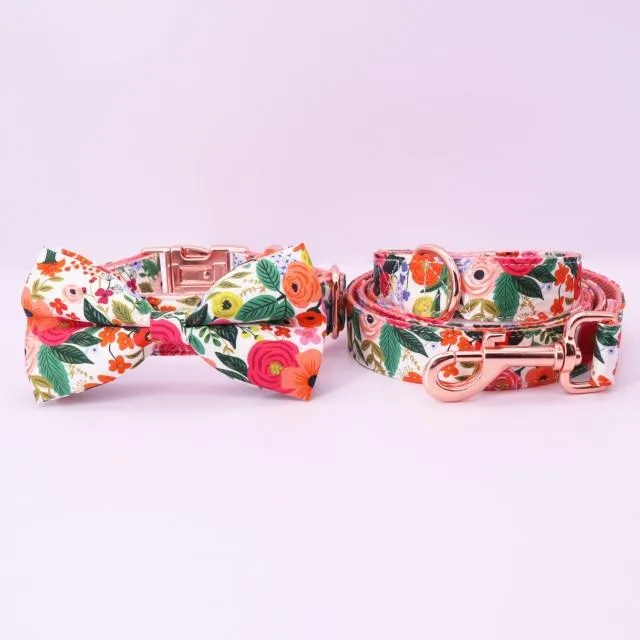 Magical Florals: Personalized SET: Bow And Flower Collar, Bandana, Harness And Leash