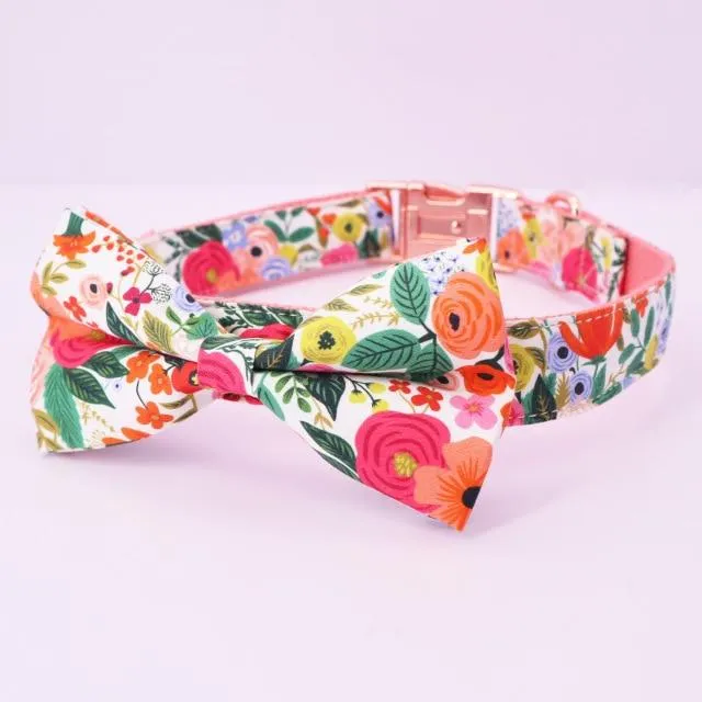 Magical Florals: Personalized SET: Bow And Flower Collar, Bandana, Harness And Leash