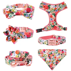 Magical Florals: Personalized SET: Bow And Flower Collar, Bandana, Harness And Leash