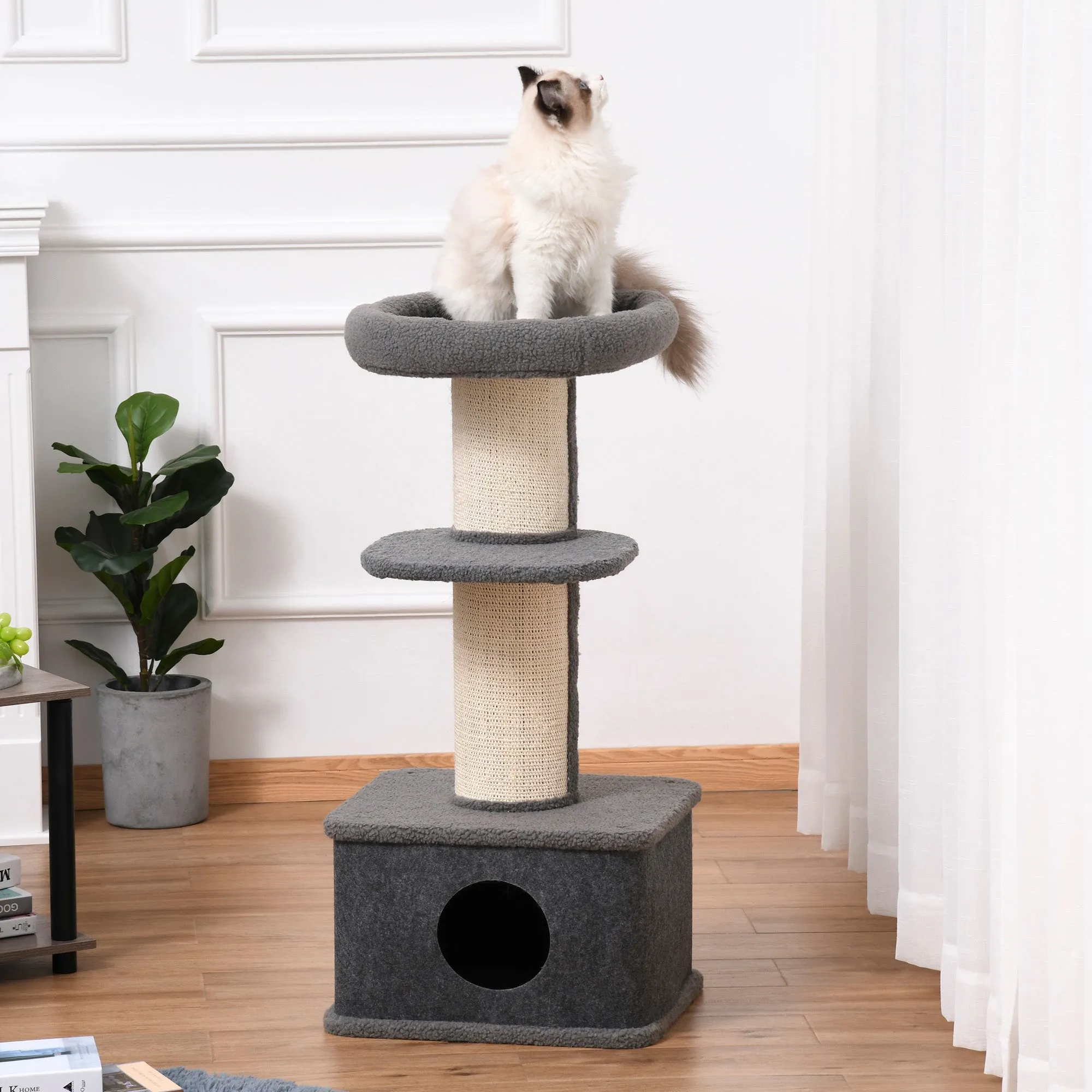 Multi-Level Cat Tower with Plush Perches, 96H cm - Grey