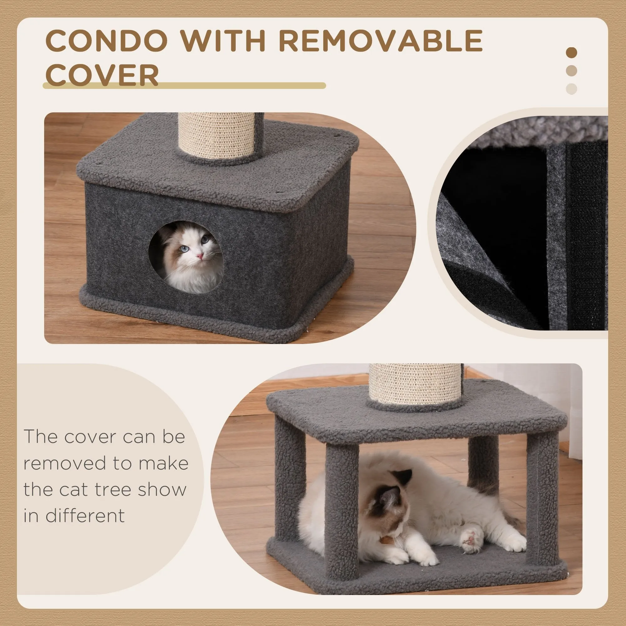 Multi-Level Cat Tower with Plush Perches, 96H cm - Grey