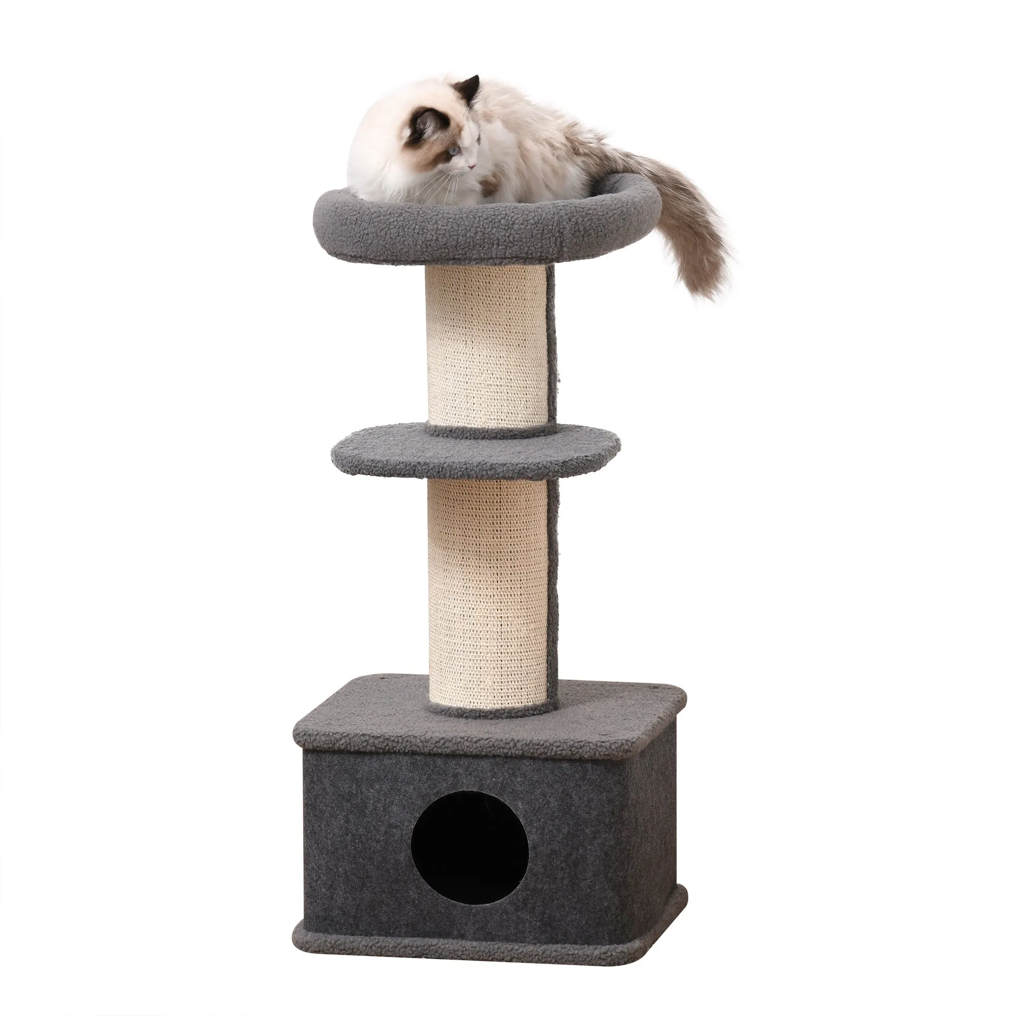 Multi-Level Cat Tower with Plush Perches, 96H cm - Grey