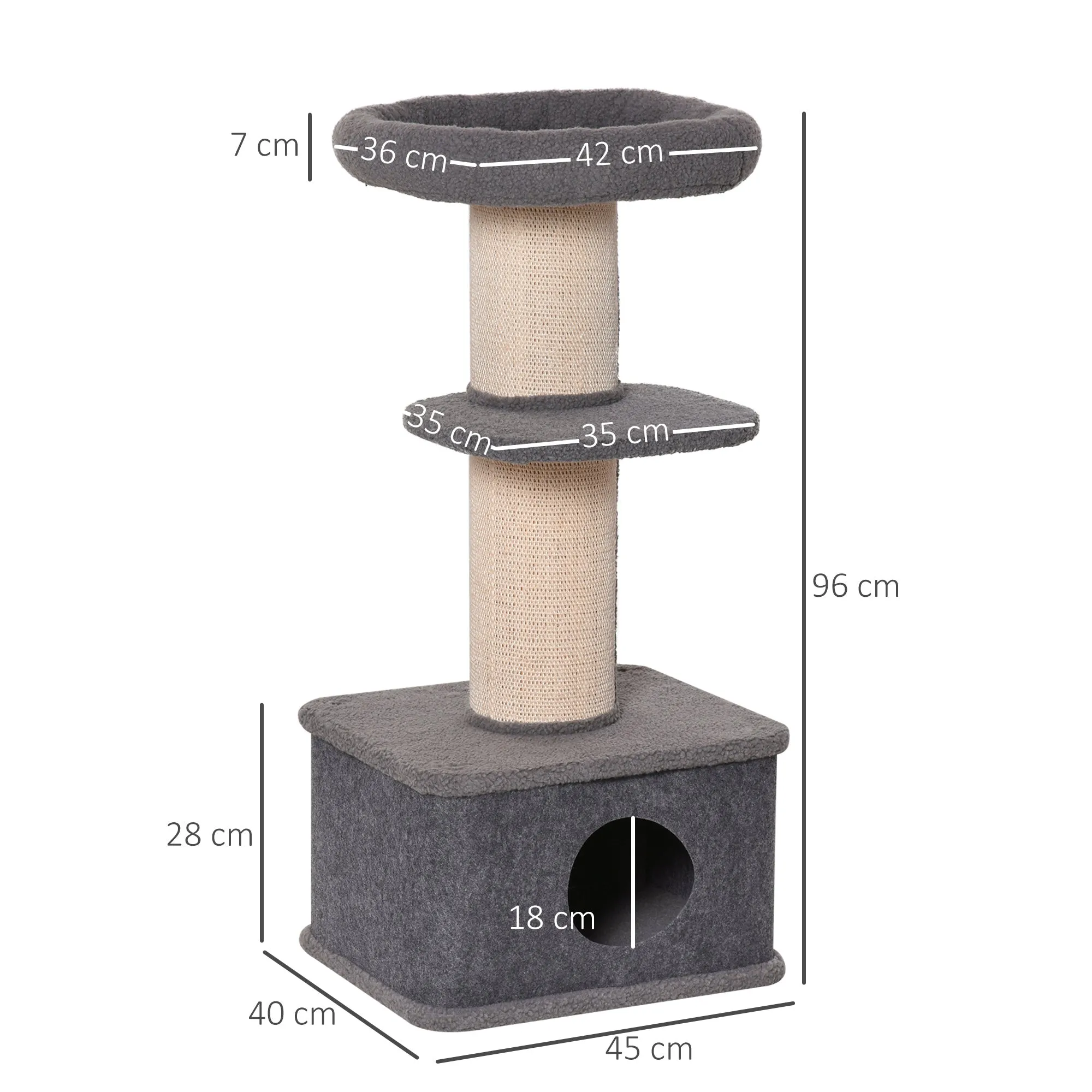 Multi-Level Cat Tower with Plush Perches, 96H cm - Grey