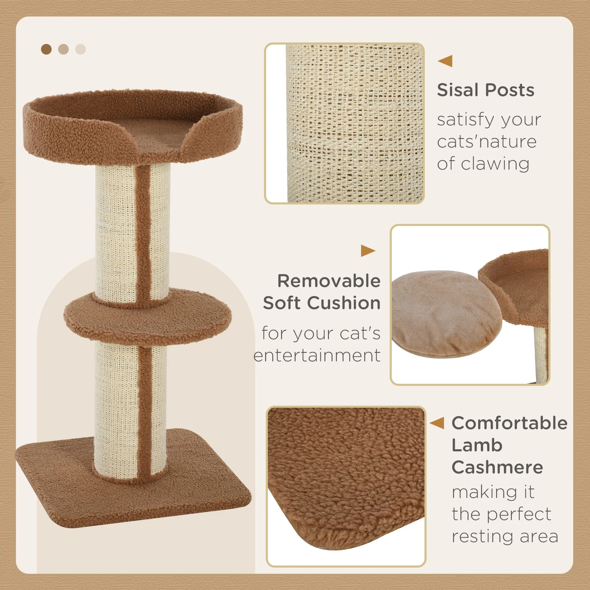 PawHut 2-Tier Cat Kitten Resting Tree w/ Top Basket Cushion Sisal Post Brown