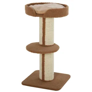 PawHut 2-Tier Cat Kitten Resting Tree w/ Top Basket Cushion Sisal Post Brown