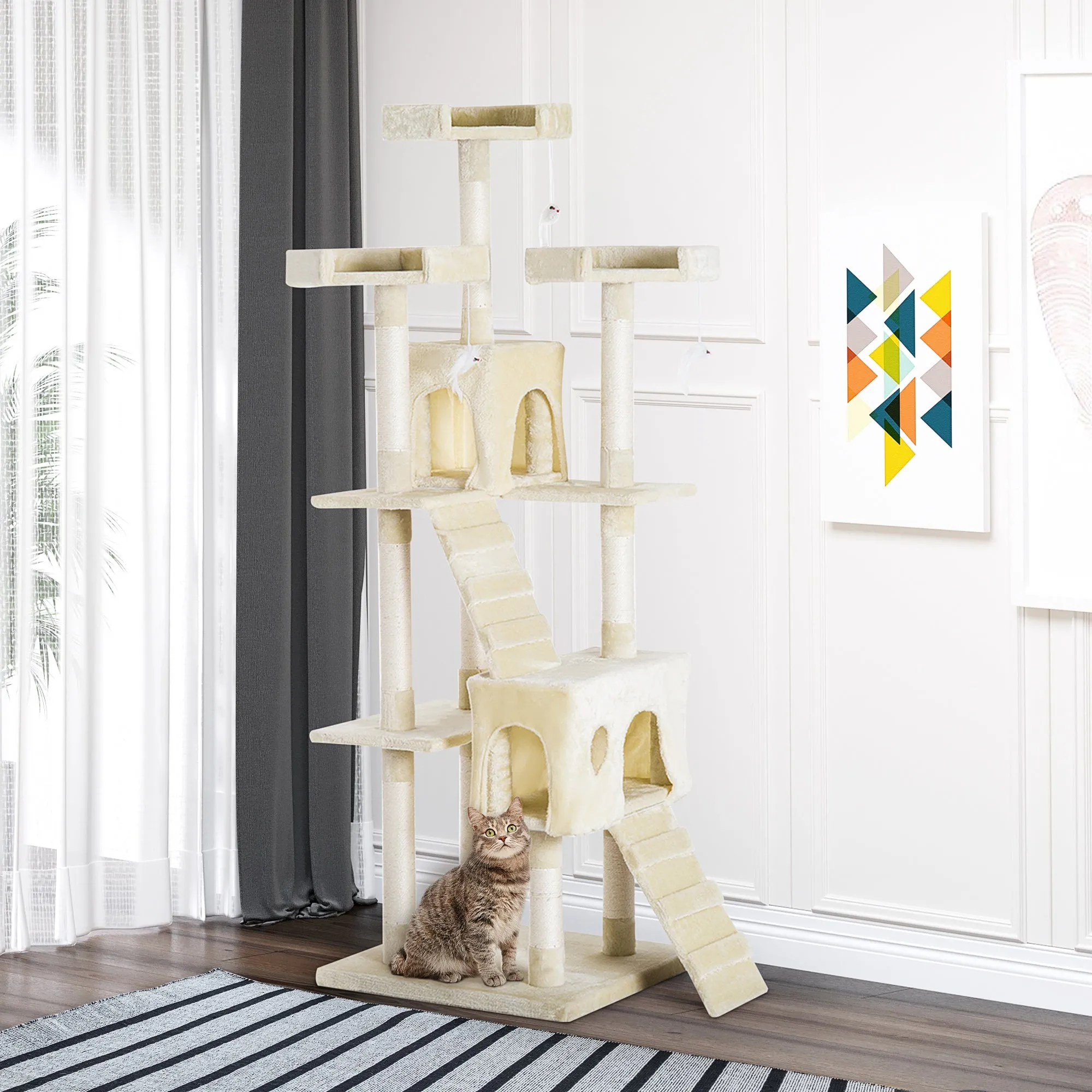 PawHut Condo Furniture Scratcher Post Pet Cat Tree Kitten Bed House Play Toy