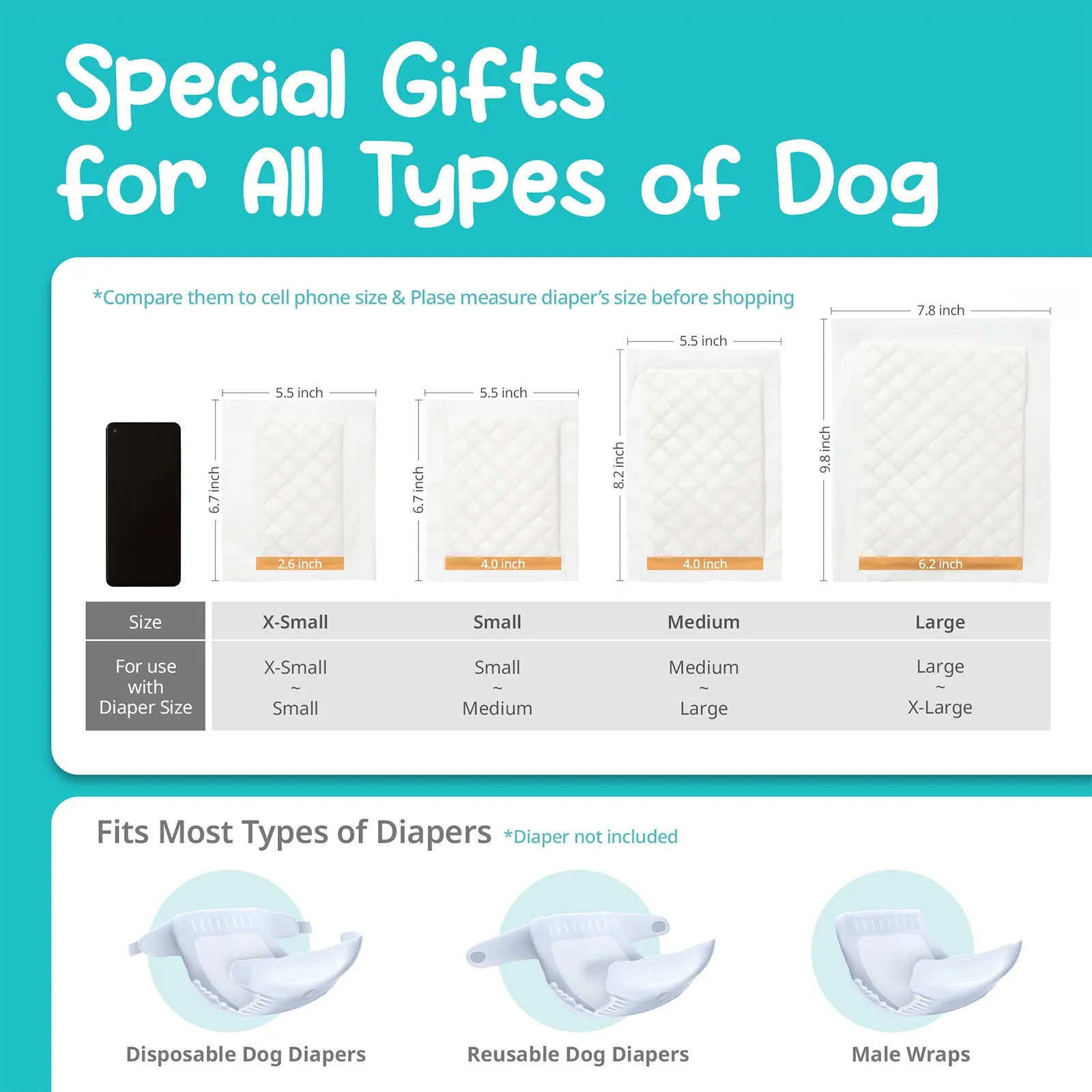 PawPang L Dog Wrap Reusable Male   10 Ct M Diaper Booster Pads Disposable