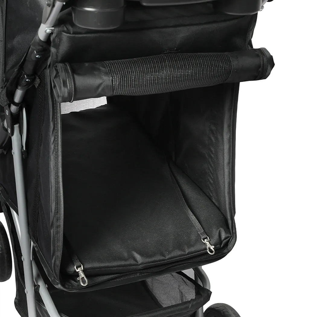 Pet Stroller 3 Wheels Dog Cat Cage Puppy Pushchair Travel Walk Carrier Pram - Black