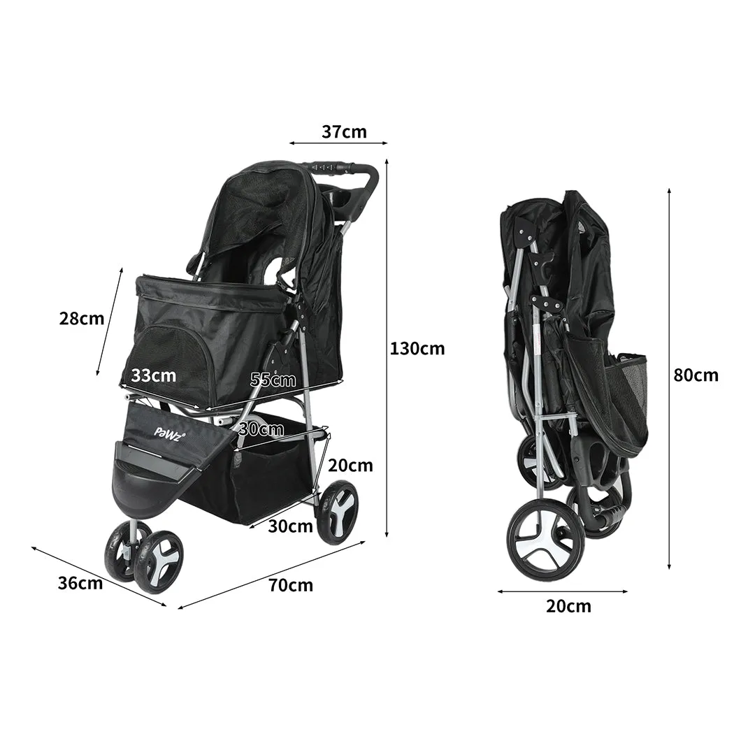 Pet Stroller 3 Wheels Dog Cat Cage Puppy Pushchair Travel Walk Carrier Pram - Black