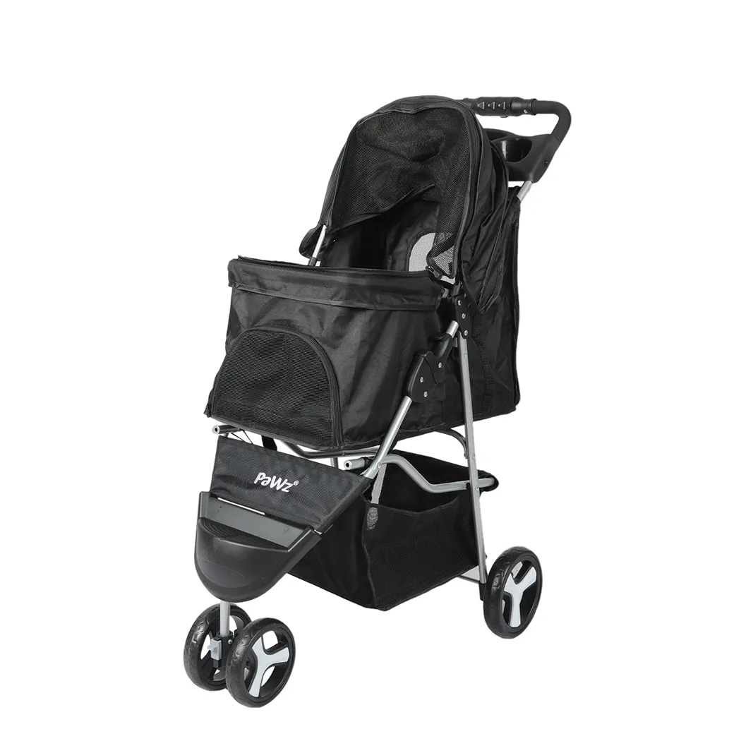 Pet Stroller 3 Wheels Dog Cat Cage Puppy Pushchair Travel Walk Carrier Pram - Black