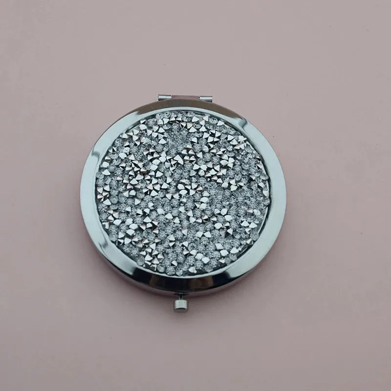 Rhinestone Compact Round Folding Mirror