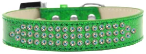 Three Row AB Crystal Ice Cream Dog Collar Emerald Green Size 12