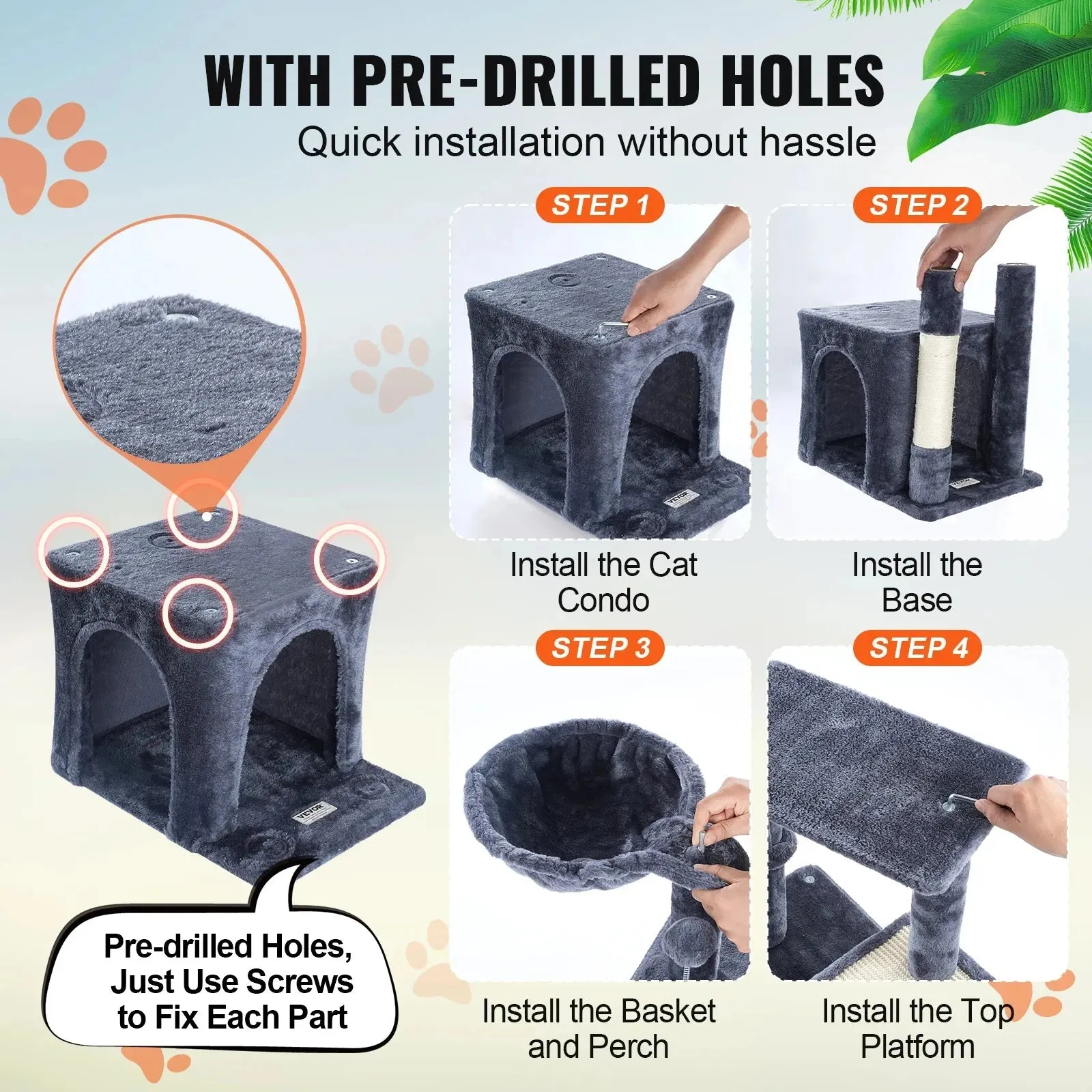 VEVOR 4-Tier Cat Tree with Scratch Post & Hammock