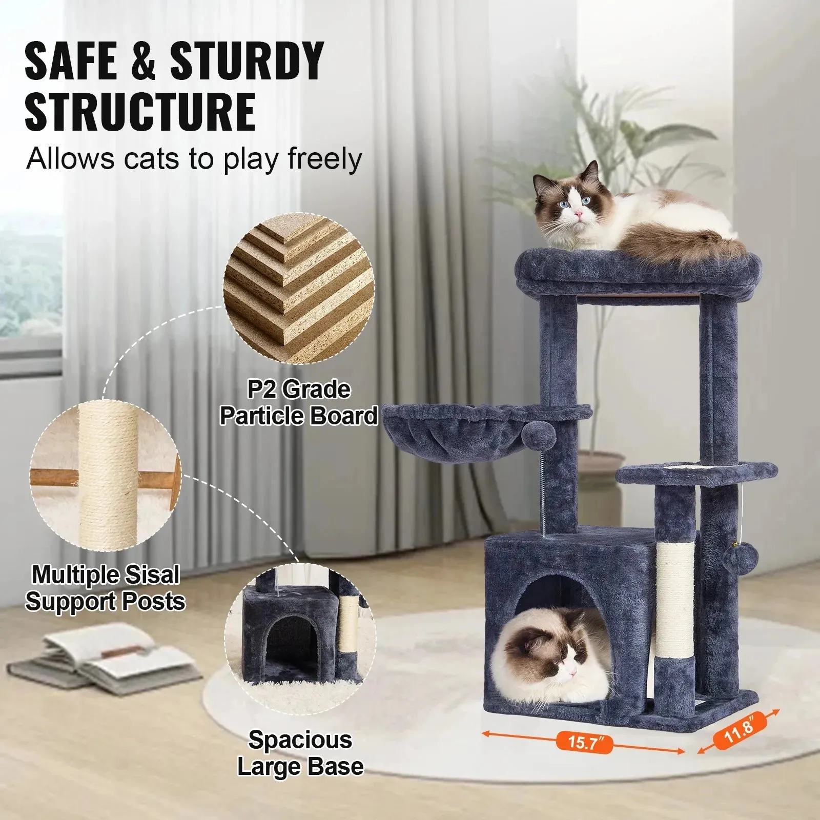 VEVOR 4-Tier Cat Tree with Scratch Post & Hammock